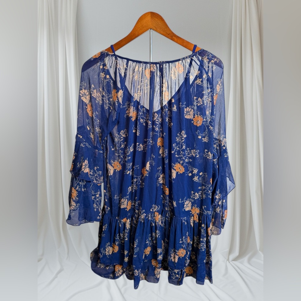 Free People Blue Floral Ruffle Soft Dress or Top Women Size XS